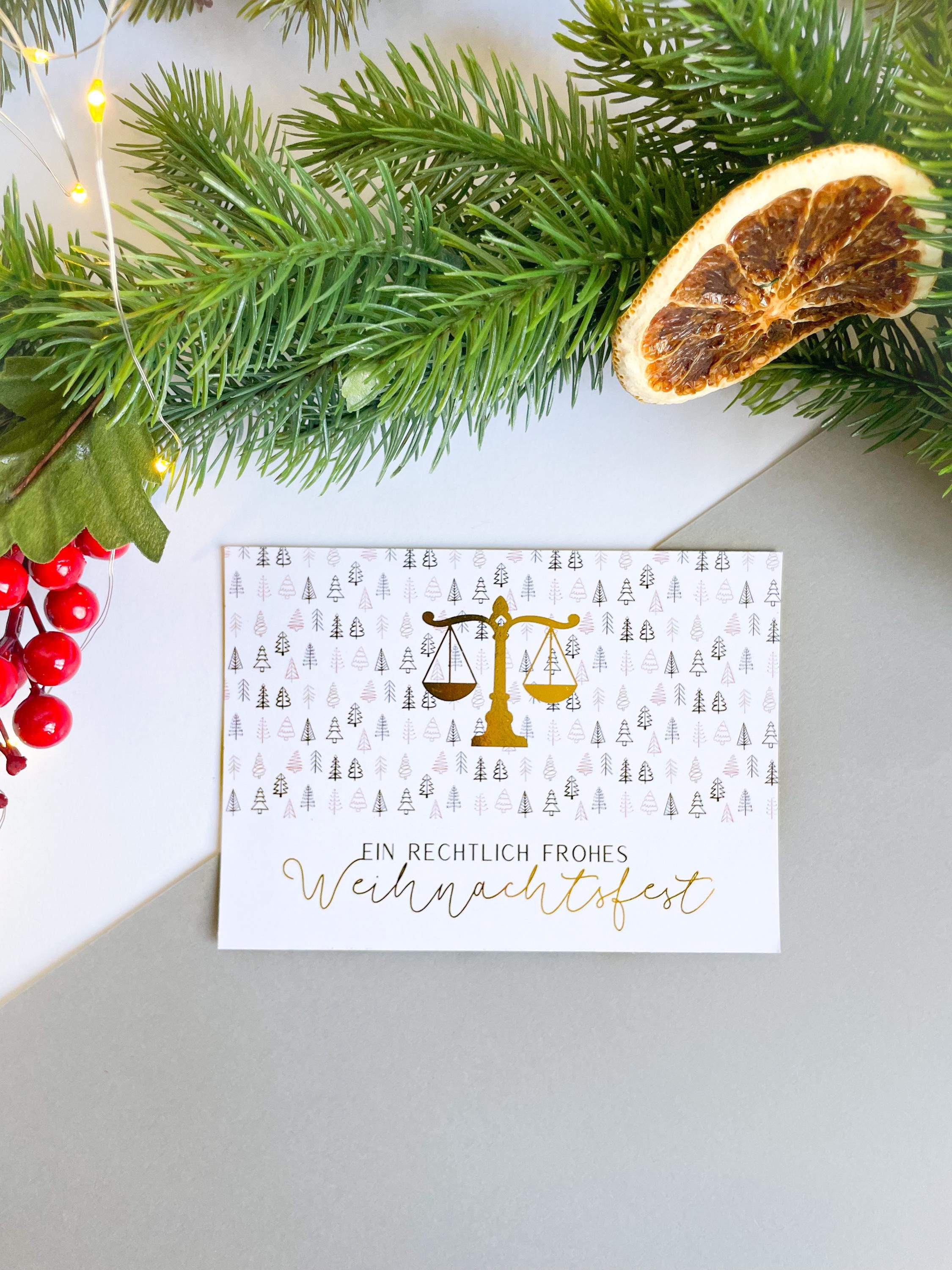 Weihnachtskarte „Ein rechtlich frohes Weihnachtsfest“ – Geschenk für Juristen, Anwälte & Richter | DIN A6 mit Goldfolie