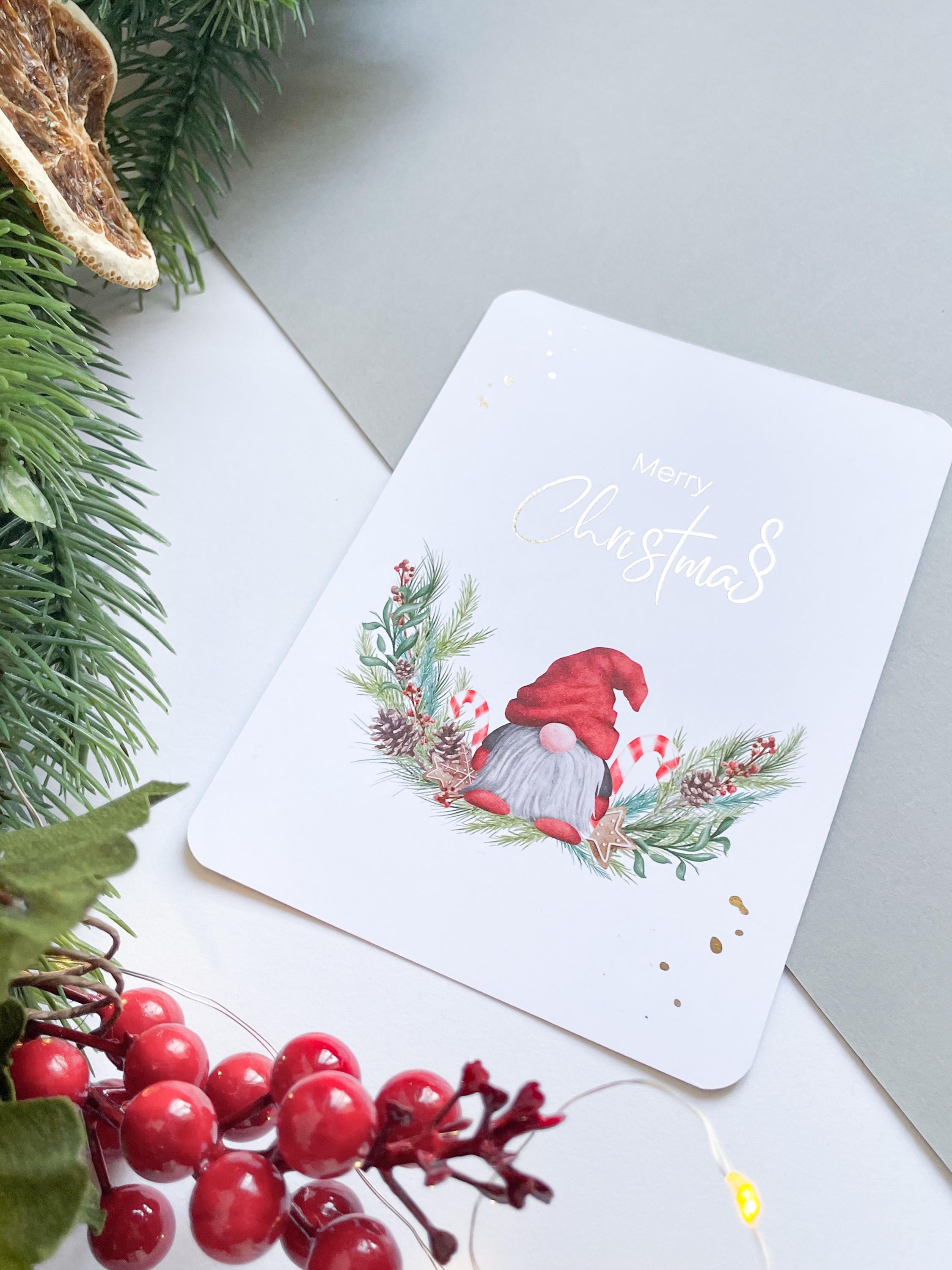 Weihnachtskarte „Paragraph & Wichtel“ – Geschenk für Juristen, Anwälte & Richter | DIN A6 mit Goldfolie