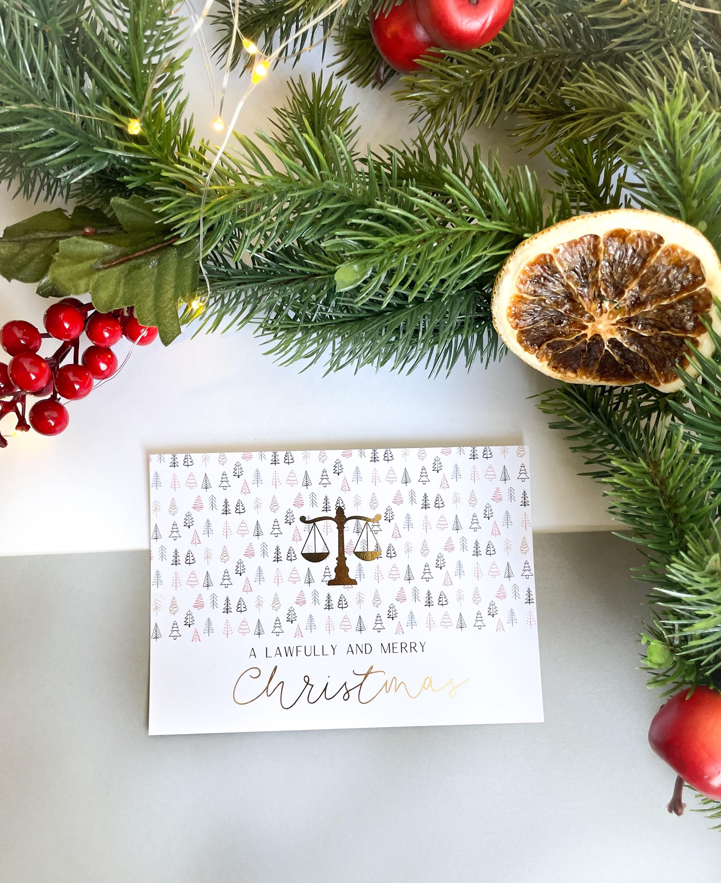 Weihnachtskarte „Ein rechtlich frohes Weihnachtsfest“ – Geschenk für Juristen, Anwälte & Richter | DIN A6 mit Goldfolie