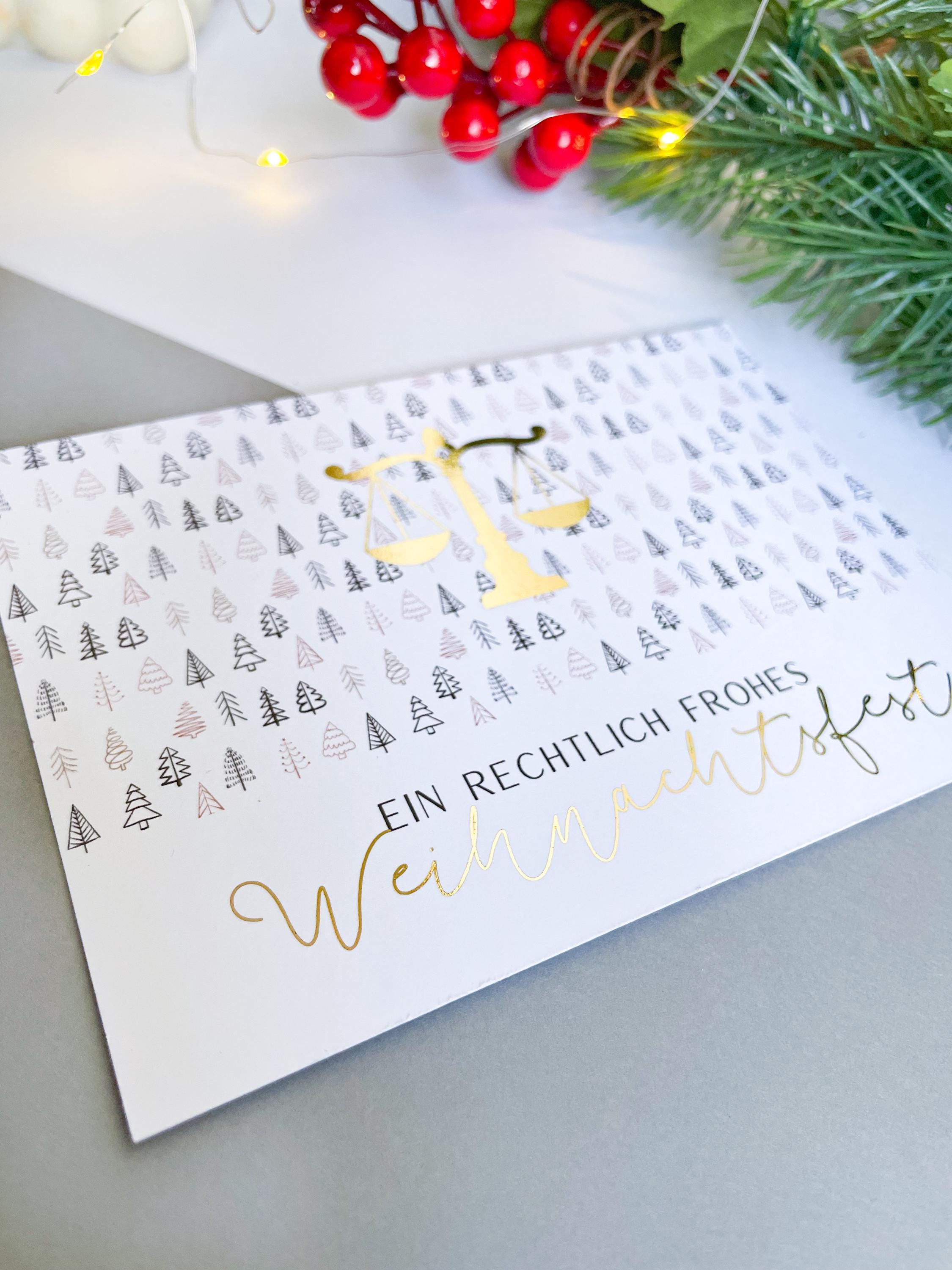 Weihnachtskarte „Ein rechtlich frohes Weihnachtsfest“ – Geschenk für Juristen, Anwälte & Richter | DIN A6 mit Goldfolie
