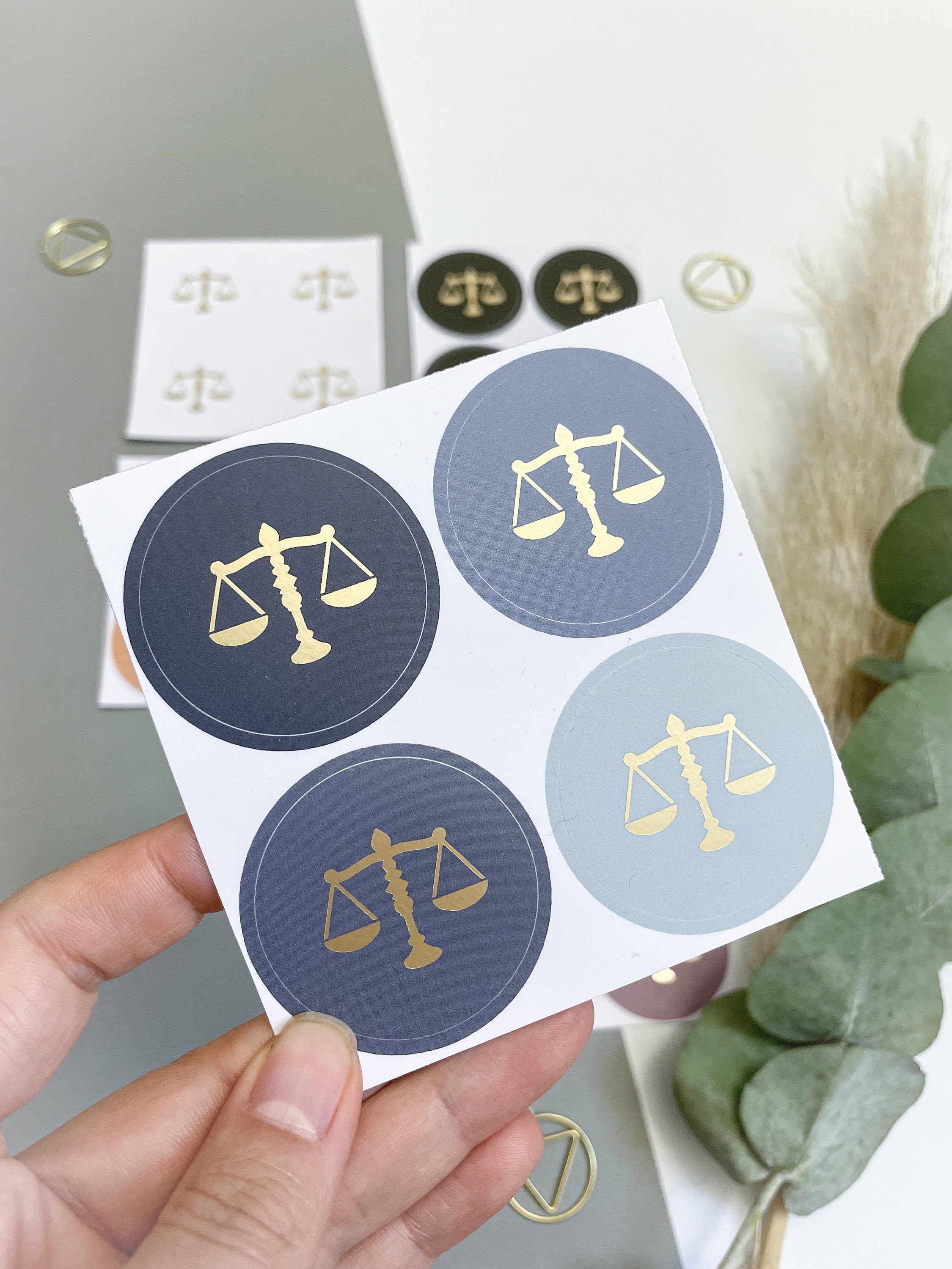 4 Aufkleber - Gerechtigkeitswaage - Blau MIX - Geschenk für Juristen, Anwälte, Jurastudenten, Rechtswissenschaften
