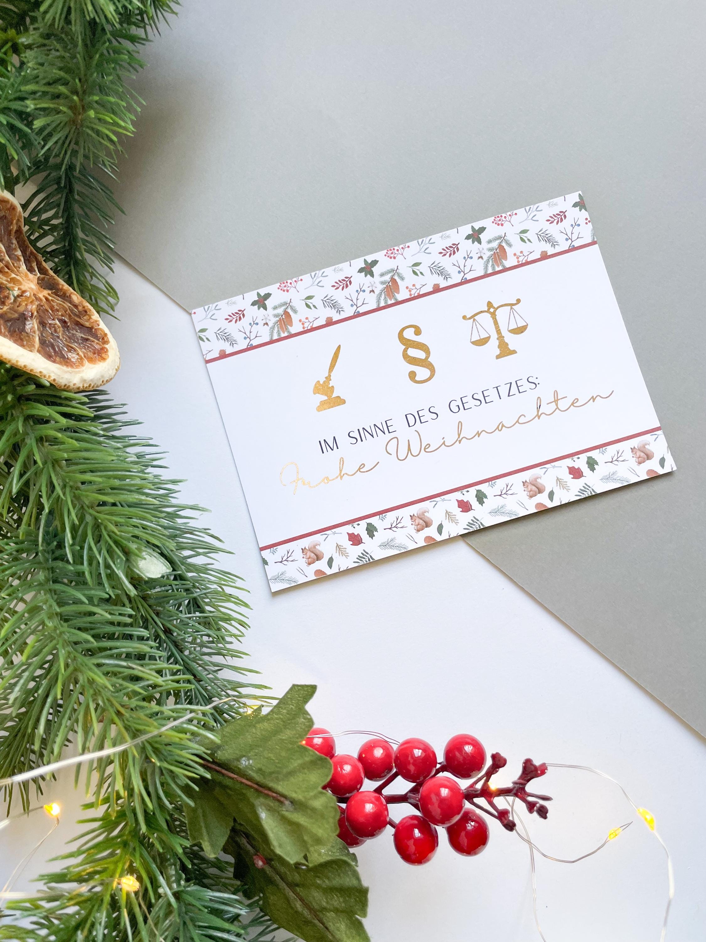 Weihnachtskarte- mit juristischen Symbolen, Paragraph, Gerechtigkeitswaage, Geschenk für Juristen