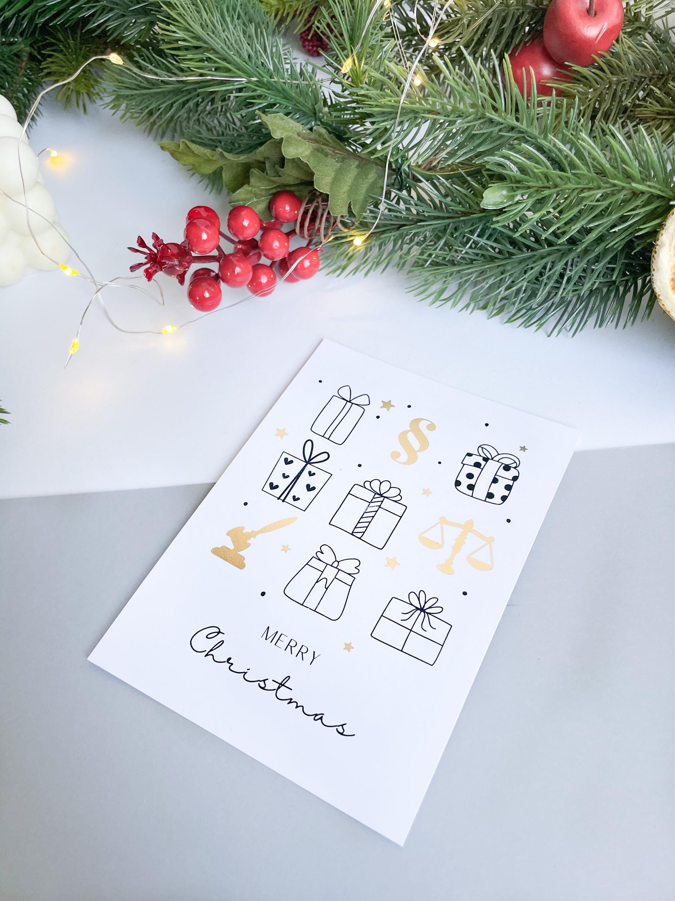 Weihnachtskarte- Weihnachtsgeschenke mit juristischen Symbolen, Geschenk für Juristen, Anwälte, Richter, Rechtswissenschaften