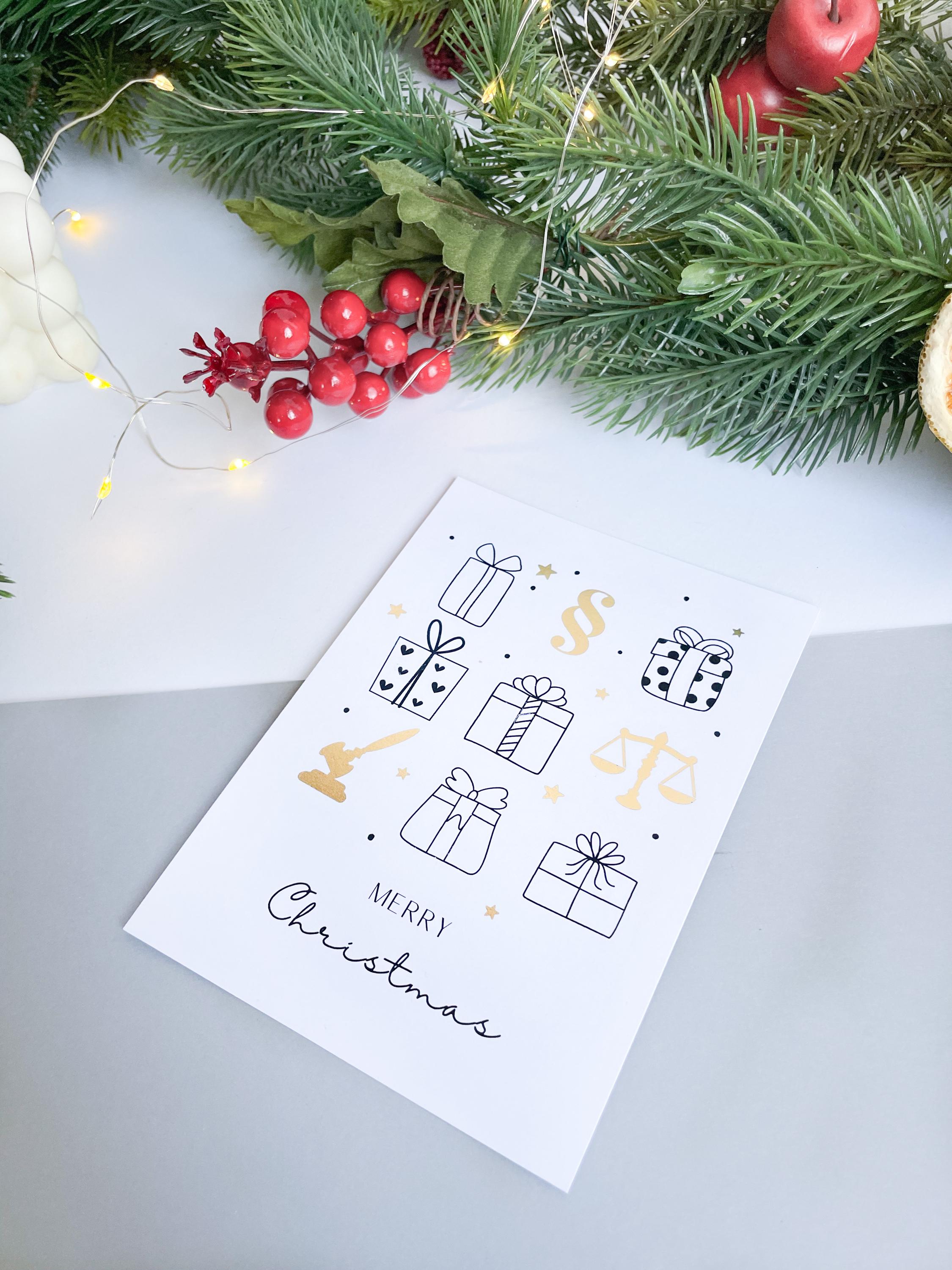 Christmas card – Christmas gifts with legal symbols, gift for jurists, lawyers, judges, legal scholars.