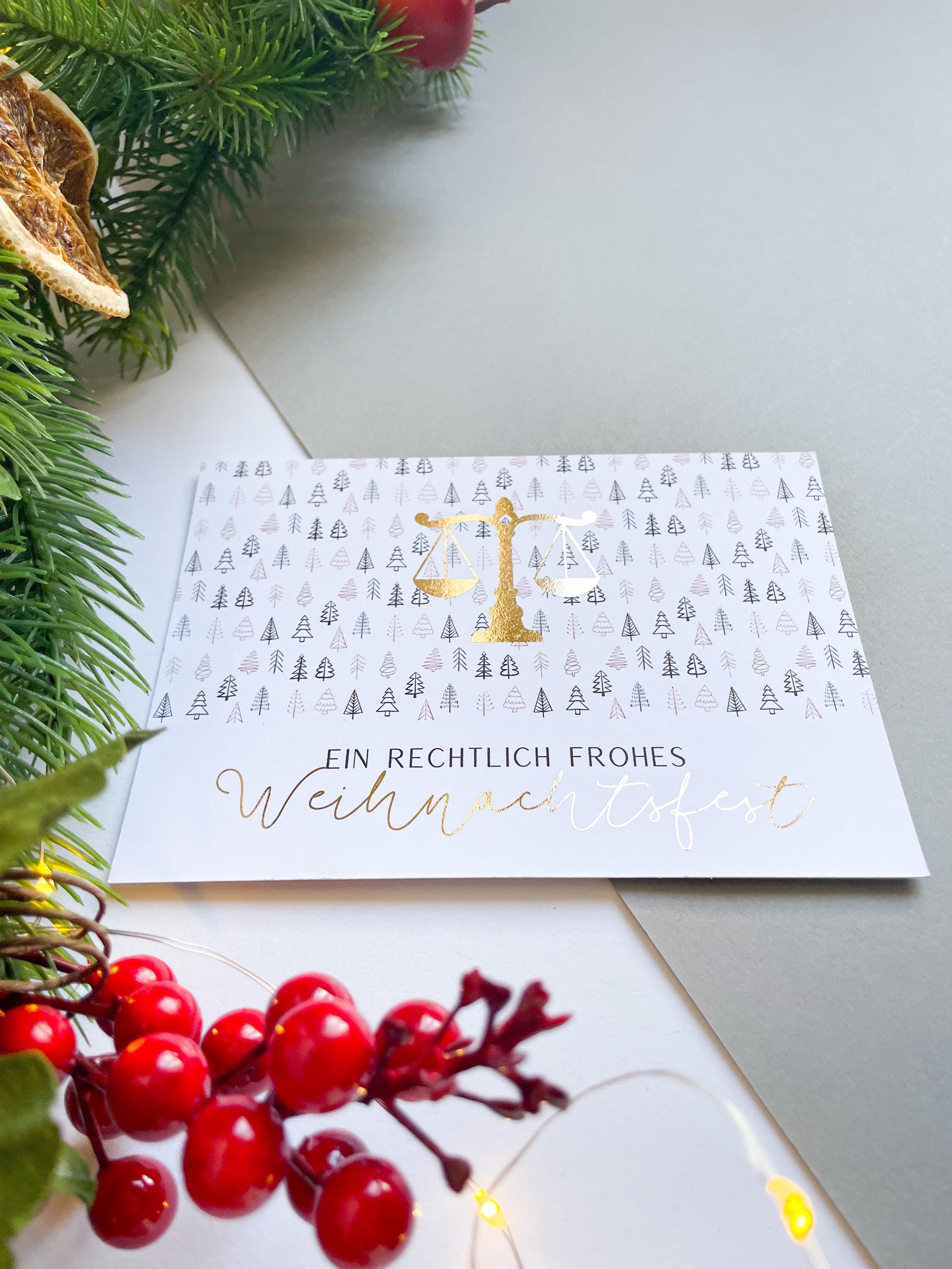 Christmas card – Lawfully and Merry Christmas, scales of justice, gift for jurists, lawyers, law students, judges.