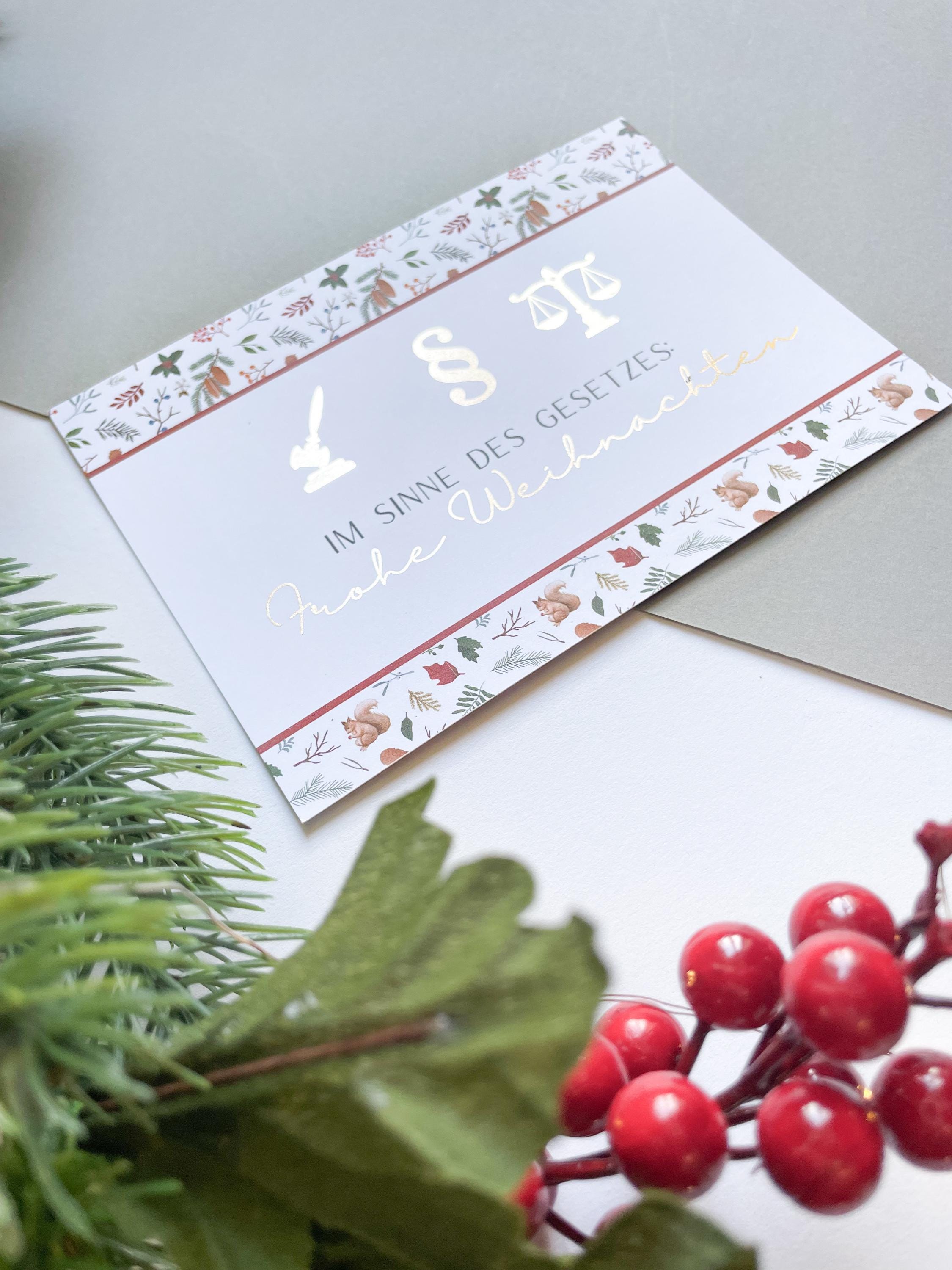 Weihnachtskarte- mit juristischen Symbolen, Paragraph, Gerechtigkeitswaage, Geschenk für Juristen