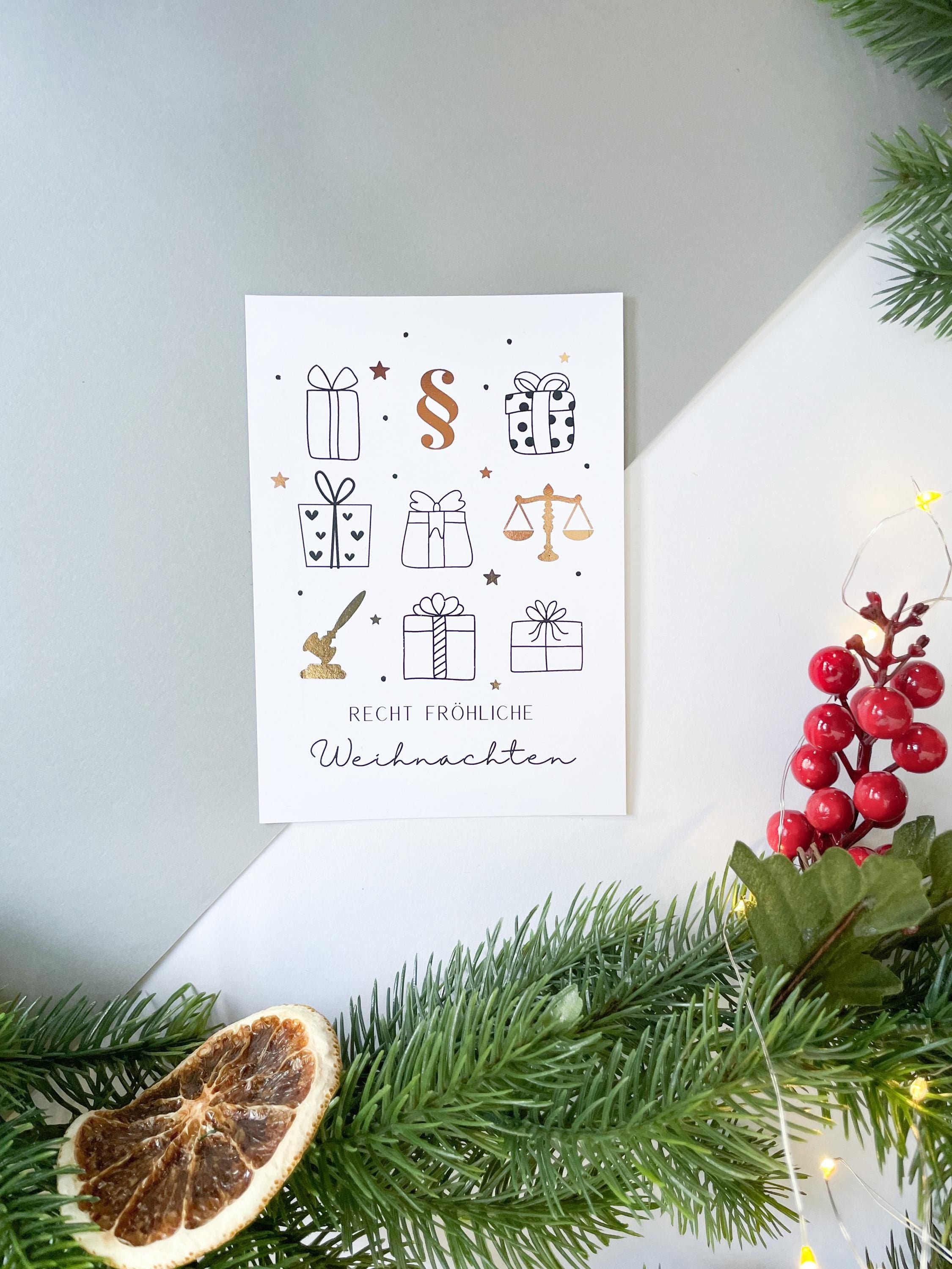 Weihnachtskarte- Weihnachtsgeschenke mit juristischen Symbolen, Geschenk für Juristen, Anwälte, Richter, Rechtswissenschaften