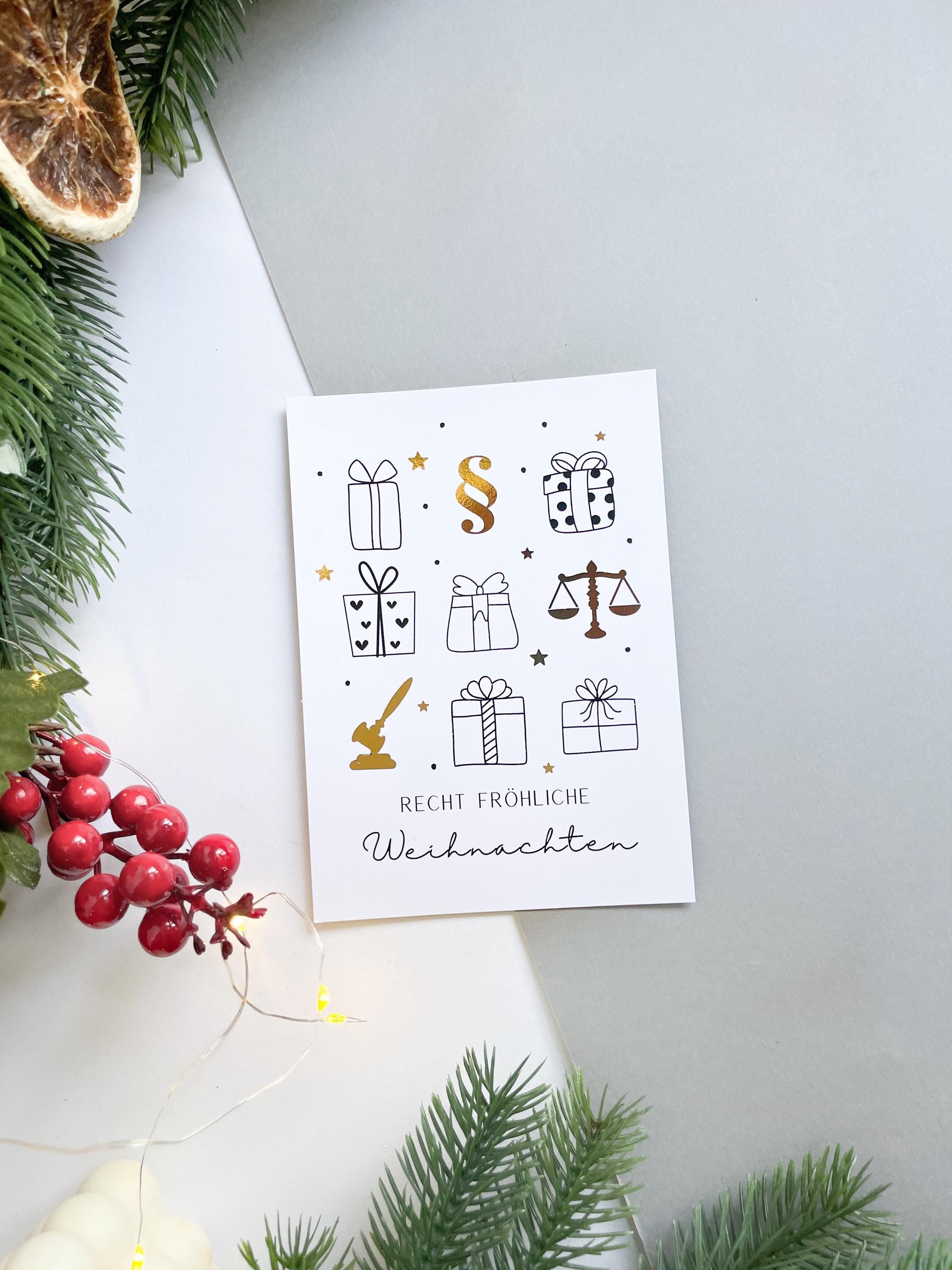 Christmas card – Christmas gifts with legal symbols, gift for jurists, lawyers, judges, legal scholars.