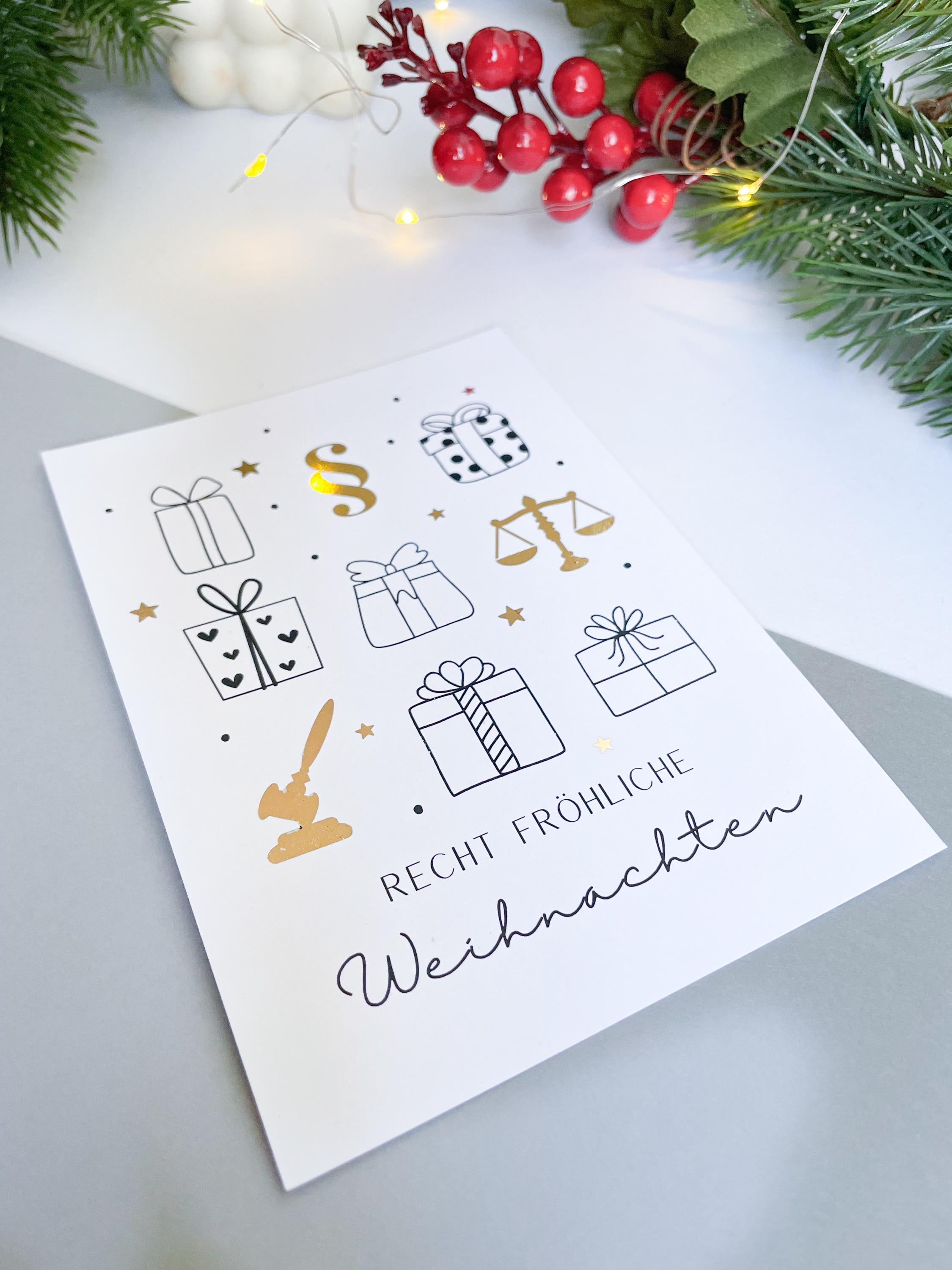 Weihnachtskarte- Weihnachtsgeschenke mit juristischen Symbolen, Geschenk für Juristen, Anwälte, Richter, Rechtswissenschaften